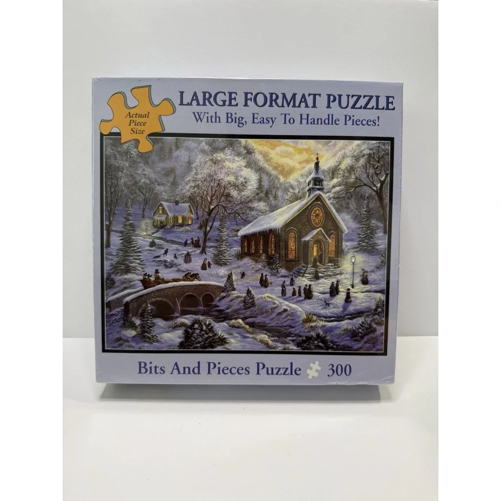 Bits And Pieces Large Format Puzzle 300 Pieces Winter Church Scene Easy Handle S